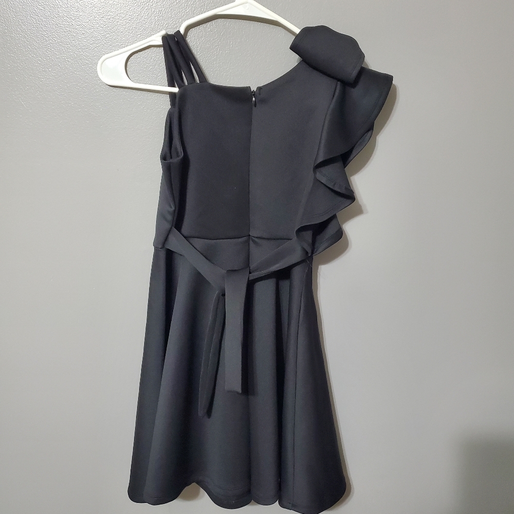 Bonnie Jean Black Imitation One-Shoulder Kids Dress Formal Girl's Size 10 - Picture 2 of 6